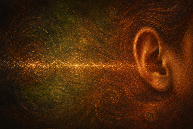 An ear receiving sound waves, illustrating how the sounds in a name are perceived